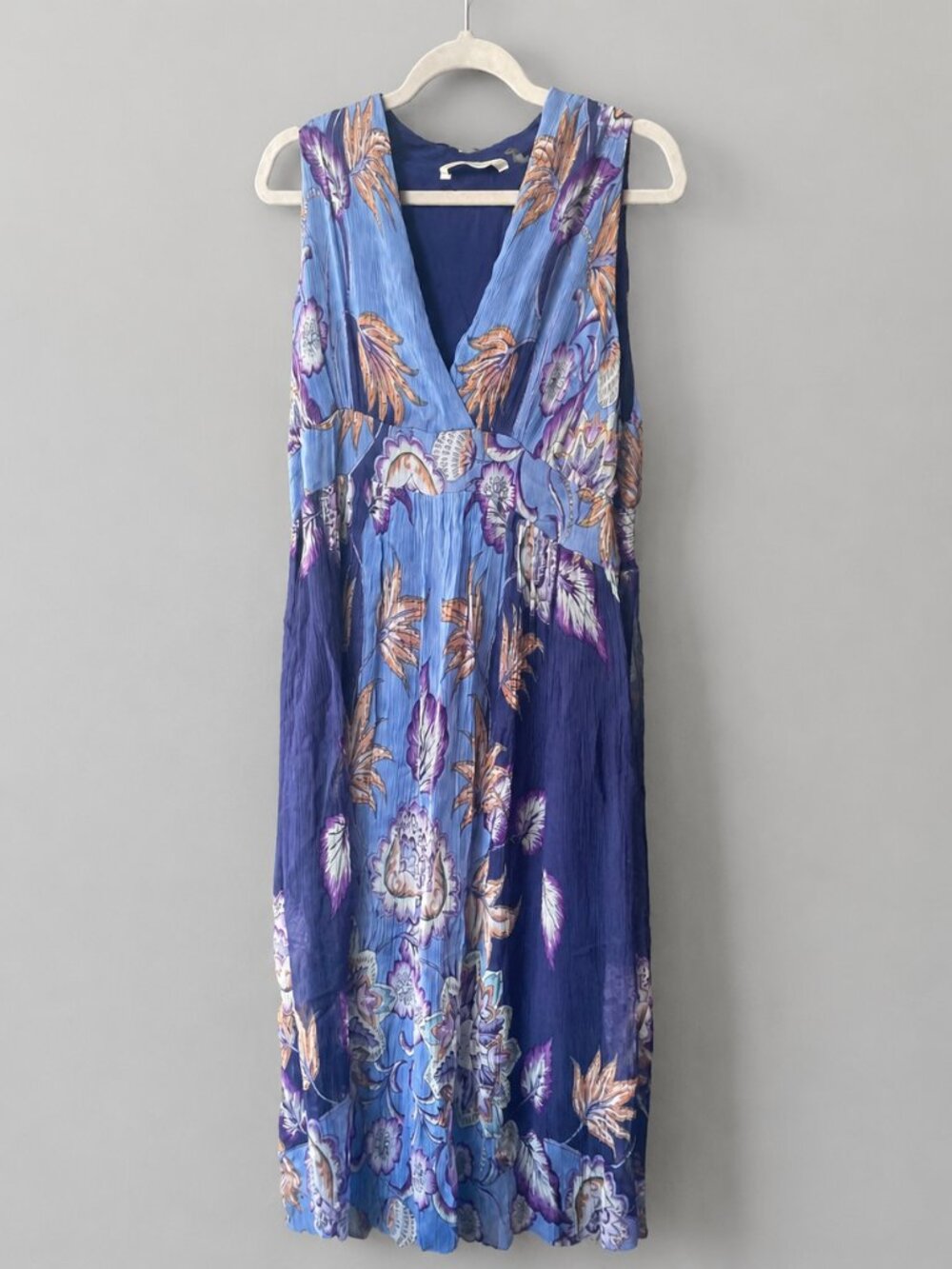 Soft Surroundings Blue Floral Fiji Chiffon Maxi Dress L Smocked Empire Waist